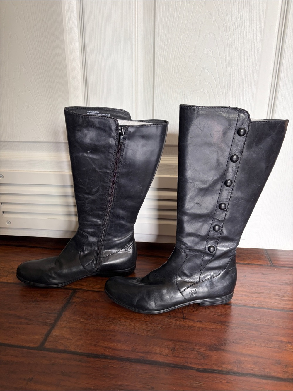 Born Black Leather Button-Accent Boots